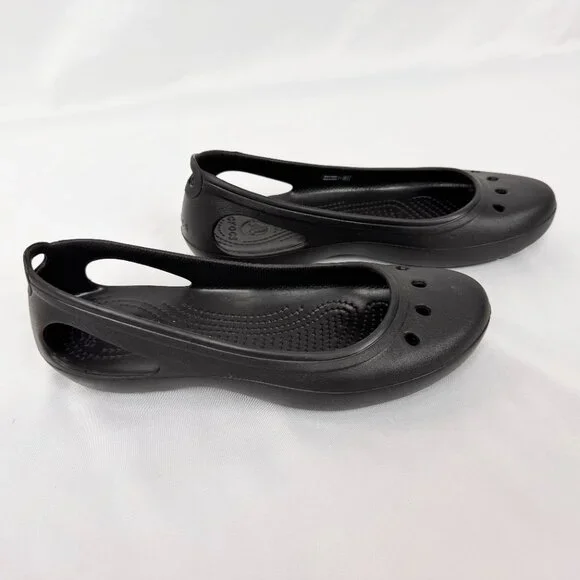 NEW Crocs Womens Size 10 Kadee Ballet Flats Black Rubber Water Sandals Shoes - Picture 4 of 7